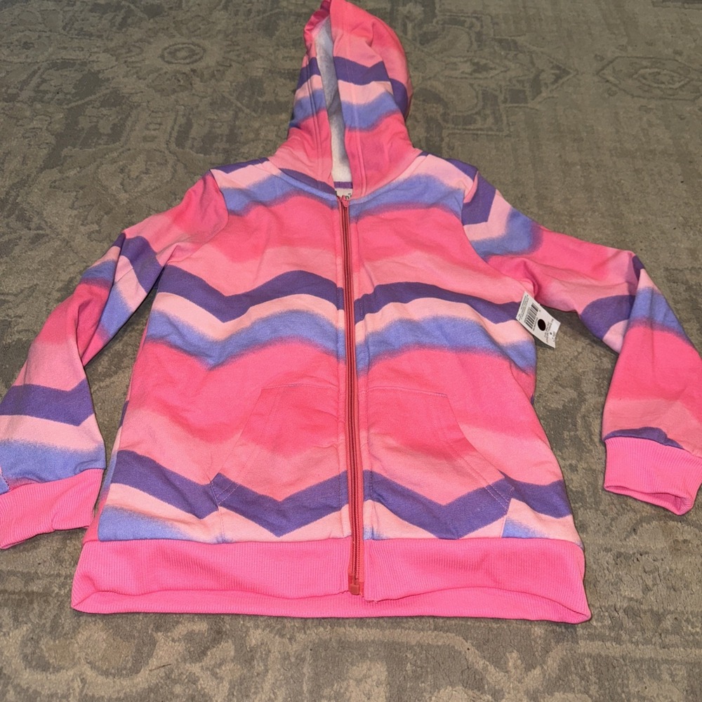 Extremely Me Girls Youth Sz 10 Sherpa Lined hoodie Jacket Full Zip Pink Multi